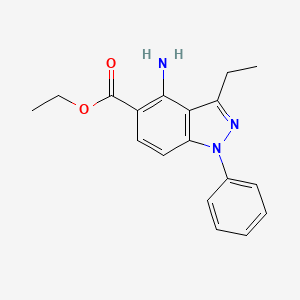 molecular formula C18H19N3O2 B14867189 Ethyl-1-phenyl-3-ethyl-4-amino-1H-indazole-5-carboxylate 