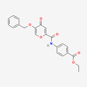 molecular formula C22H19NO6 B14868213 ethyl 4-(5-(benzyloxy)-4-oxo-4H-pyran-2-carboxamido)benzoate 