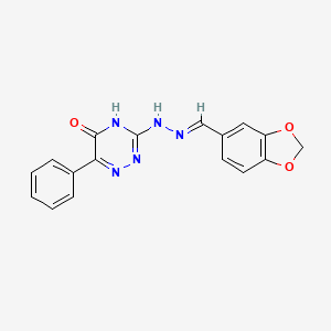 molecular formula C17H13N5O3 B14868215 (E)-3-(2-(benzo[d][1,3]dioxol-5-ylmethylene)hydrazinyl)-6-phenyl-1,2,4-triazin-5(4H)-one 