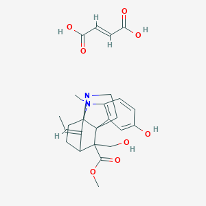 molecular formula C26H32N2O8 B148683 (E)-But-2-enedioic acid;methyl (13Z)-13-ethylidene-4-hydroxy-18-(hydroxymethyl)-8-methyl-8,15-diazapentacyclo[10.5.1.01,9.02,7.09,15]octadeca-2(7),3,5-triene-18-carboxylate CAS No. 140146-66-3