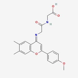 molecular formula C22H22N2O5 B14868376 (E)-2-(2-((2-(4-methoxyphenyl)-6,7-dimethyl-4H-chromen-4-ylidene)amino)acetamido)acetic acid 