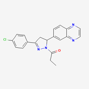 molecular formula C20H17ClN4O B14868461 1-(3-(4-chlorophenyl)-5-(quinoxalin-6-yl)-4,5-dihydro-1H-pyrazol-1-yl)propan-1-one 