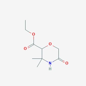 molecular formula C9H15NO4 B14869321 Ethyl 3,3-dimethyl-5-oxomorpholine-2-carboxylate 