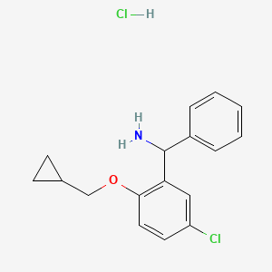 molecular formula C17H19Cl2NO B1486943 C-(5-Chloro-2-cyclopropylmethoxyphenyl)-C-phenylmethylamine hydrochloride CAS No. 2208788-16-1