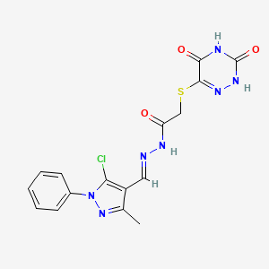 molecular formula C16H14ClN7O3S B14869856 N'-[(E)-(5-chloro-3-methyl-1-phenyl-1H-pyrazol-4-yl)methylidene]-2-[(5-hydroxy-3-oxo-2,3-dihydro-1,2,4-triazin-6-yl)sulfanyl]acetohydrazide 