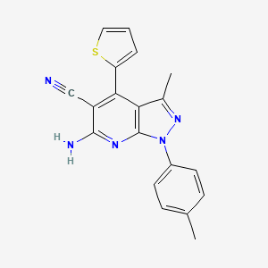 molecular formula C19H15N5S B14870187 6-amino-3-methyl-4-(thiophen-2-yl)-1-(p-tolyl)-1H-pyrazolo[3,4-b]pyridine-5-carbonitrile 