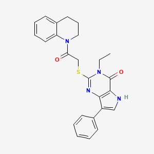 molecular formula C25H24N4O2S B14870343 2-((2-(3,4-dihydroquinolin-1(2H)-yl)-2-oxoethyl)thio)-3-ethyl-7-phenyl-3H-pyrrolo[3,2-d]pyrimidin-4(5H)-one 