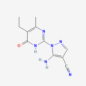 molecular formula C11H12N6O B1487040 5-氨基-1-(5-乙基-4-甲基-6-氧代-1H-嘧啶-2-基)吡唑-4-甲腈 CAS No. 1176468-46-4