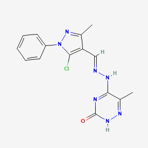 molecular formula C15H14ClN7O B14870505 (E)-5-(2-((5-chloro-3-methyl-1-phenyl-1H-pyrazol-4-yl)methylene)hydrazinyl)-6-methyl-1,2,4-triazin-3(2H)-one 