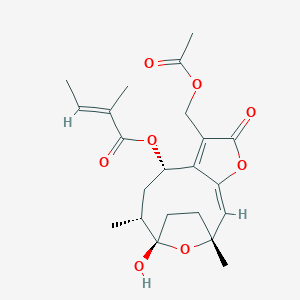 molecular formula C22H28O8 B148709 [(1R,2E,8S,10R,11S)-6-(Acetyloxymethyl)-11-hydroxy-1,10-dimethyl-5-oxo-4,14-dioxatricyclo[9.2.1.03,7]tetradeca-2,6-dien-8-yl] (E)-2-methylbut-2-enoate CAS No. 83182-58-5