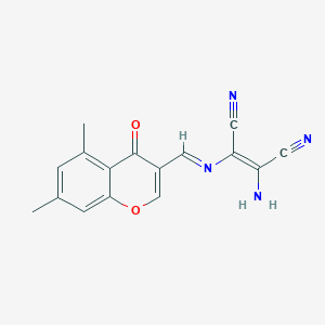 molecular formula C16H12N4O2 B14871118 2-amino-1-(1-aza-2-(5,7-dimethyl-4-oxo(4H-chromen-3-yl))vinyl)ethene-1,2-dicarbonitrile 