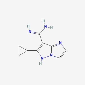 molecular formula C9H11N5 B1487143 6-cyclopropyl-1H-imidazo[1,2-b]pyrazole-7-carboximidamide CAS No. 2097970-10-8
