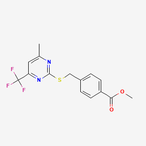 molecular formula C15H13F3N2O2S B14871558 Methyl 4-(((4-methyl-6-(trifluoromethyl)pyrimidin-2-yl)thio)methyl)benzoate 