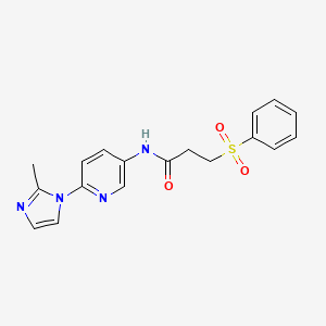 molecular formula C18H18N4O3S B14871614 N-(6-(2-methyl-1H-imidazol-1-yl)pyridin-3-yl)-3-(phenylsulfonyl)propanamide 