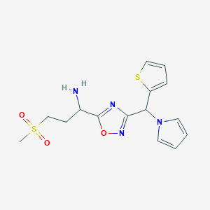 molecular formula C15H18N4O3S2 B14872258 1-(3-((1H-pyrrol-1-yl)(thiophen-2-yl)methyl)-1,2,4-oxadiazol-5-yl)-3-(methylsulfonyl)propan-1-amine 