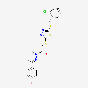 molecular formula C19H16ClFN4OS3 B14872634 2-({5-[(2-chlorobenzyl)sulfanyl]-1,3,4-thiadiazol-2-yl}sulfanyl)-N'-[(1E)-1-(4-fluorophenyl)ethylidene]acetohydrazide 