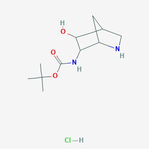 molecular formula C11H21ClN2O3 B1487278 tert-Butyl 5-hydroxy-2-azabicyclo[2.2.1]hept-6-ylcarbamate hydrochloride CAS No. 2197417-83-5