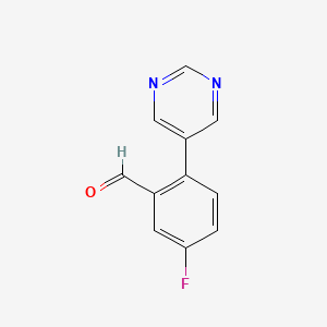 molecular formula C11H7FN2O B14873151 5-Fluoro-2-(pyrimidin-5-yl)benzaldehyde 