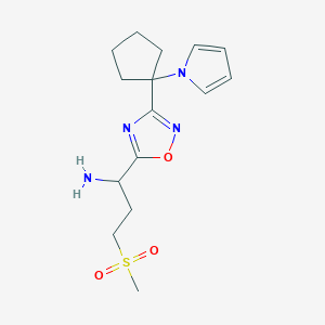 molecular formula C15H22N4O3S B14873513 1-(3-(1-(1H-pyrrol-1-yl)cyclopentyl)-1,2,4-oxadiazol-5-yl)-3-(methylsulfonyl)propan-1-amine 