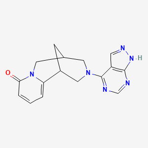 molecular formula C16H16N6O B14873518 3-(1H-pyrazolo[3,4-d]pyrimidin-4-yl)-1,2,3,4,5,6-hexahydro-8H-1,5-methanopyrido[1,2-a][1,5]diazocin-8-one 