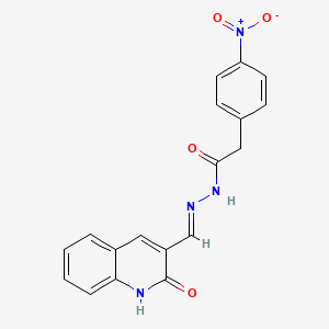 molecular formula C18H14N4O4 B14873712 (E)-2-(4-nitrophenyl)-N'-((2-oxo-1,2-dihydroquinolin-3-yl)methylene)acetohydrazide 