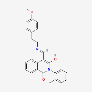 molecular formula C26H24N2O3 B14874050 (E)-4-(((4-methoxyphenethyl)amino)methylene)-2-(o-tolyl)isoquinoline-1,3(2H,4H)-dione 