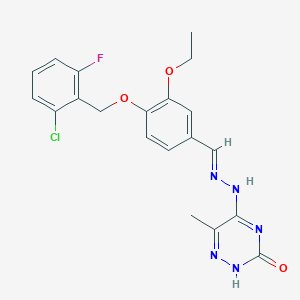 molecular formula C20H19ClFN5O3 B14874234 (E)-5-(2-(4-((2-chloro-6-fluorobenzyl)oxy)-3-ethoxybenzylidene)hydrazinyl)-6-methyl-1,2,4-triazin-3(2H)-one 