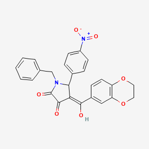 molecular formula C26H20N2O7 B14874321 1-benzyl-4-(2,3-dihydrobenzo[b][1,4]dioxine-6-carbonyl)-3-hydroxy-5-(4-nitrophenyl)-1H-pyrrol-2(5H)-one 