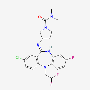 molecular formula C22H23ClF3N5O B14875131 3-[[8-chloro-11-(2,2-difluoroethyl)-3-fluoro-5H-benzo[b][1,4]benzodiazepin-6-ylidene]amino]-N,N-dimethylpyrrolidine-1-carboxamide 