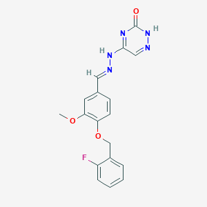 molecular formula C18H16FN5O3 B14875386 (E)-5-(2-(4-((2-fluorobenzyl)oxy)-3-methoxybenzylidene)hydrazinyl)-1,2,4-triazin-3(2H)-one 