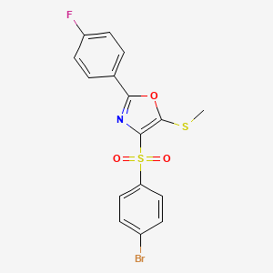 molecular formula C16H11BrFNO3S2 B14875407 4-((4-Bromophenyl)sulfonyl)-2-(4-fluorophenyl)-5-(methylthio)oxazole 