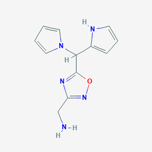 molecular formula C12H13N5O B14875815 (5-((1H-pyrrol-1-yl)(1H-pyrrol-2-yl)methyl)-1,2,4-oxadiazol-3-yl)methanamine 