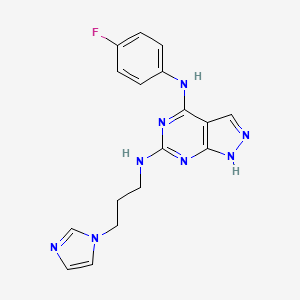 N~4~-(4-fluorophenyl)-N~6~-[3-(1H-imidazol-1-yl)propyl]-1H-pyrazolo[3,4-d]pyrimidine-4,6-diamine