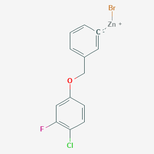 molecular formula C13H9BrClFOZn B14876753 3-[(4'-Chloro-3'-fluorophenoxy)methyl]phenylZinc bromide 