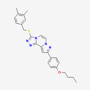 molecular formula C26H27N5OS B14876758 9-(4-Butoxyphenyl)-3-((3,4-dimethylbenzyl)thio)pyrazolo[1,5-a][1,2,4]triazolo[3,4-c]pyrazine 