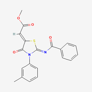 molecular formula C20H16N2O4S B14876803 (Z)-methyl 2-((E)-2-(benzoylimino)-4-oxo-3-(m-tolyl)thiazolidin-5-ylidene)acetate 