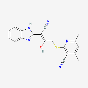 molecular formula C19H15N5OS B14876849 2-((3-(1H-benzo[d]imidazol-2(3H)-ylidene)-3-cyano-2-oxopropyl)thio)-4,6-dimethylnicotinonitrile 