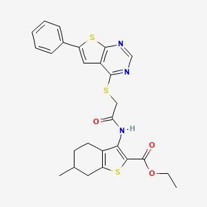 Ethyl 6-methyl-3-(2-((6-phenylthieno[2,3-d]pyrimidin-4-yl)thio)acetamido)-4,5,6,7-tetrahydrobenzo[b]thiophene-2-carboxylate