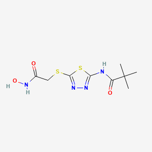 molecular formula C9H14N4O3S2 B14877693 N-(5-((2-(hydroxyamino)-2-oxoethyl)thio)-1,3,4-thiadiazol-2-yl)pivalamide 