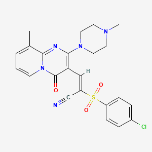 molecular formula C23H22ClN5O3S B14877824 (E)-2-((4-chlorophenyl)sulfonyl)-3-(9-methyl-2-(4-methylpiperazin-1-yl)-4-oxo-4H-pyrido[1,2-a]pyrimidin-3-yl)acrylonitrile 