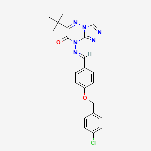 molecular formula C22H21ClN6O2 B14878467 6-tert-butyl-8-{[(E)-{4-[(4-chlorobenzyl)oxy]phenyl}methylidene]amino}[1,2,4]triazolo[4,3-b][1,2,4]triazin-7(8H)-one 