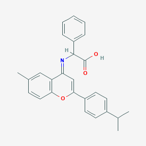 (E)-2-((2-(4-isopropylphenyl)-6-methyl-4H-chromen-4-ylidene)amino)-2-phenylacetic acid