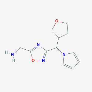 molecular formula C12H16N4O2 B14878841 (3-((1H-pyrrol-1-yl)(tetrahydrofuran-3-yl)methyl)-1,2,4-oxadiazol-5-yl)methanamine 