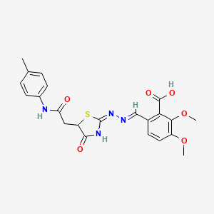 2,3-dimethoxy-6-{(E)-[(2E)-(5-{2-[(4-methylphenyl)amino]-2-oxoethyl}-4-oxo-1,3-thiazolidin-2-ylidene)hydrazinylidene]methyl}benzoic acid