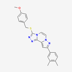 molecular formula C23H21N5OS B14879258 9-(3,4-Dimethylphenyl)-3-((4-methoxybenzyl)thio)pyrazolo[1,5-a][1,2,4]triazolo[3,4-c]pyrazine 