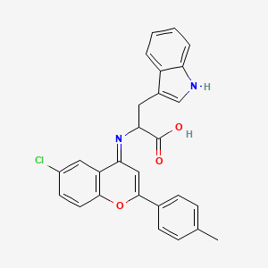 molecular formula C27H21ClN2O3 B14879261 (E)-2-((6-chloro-2-(p-tolyl)-4H-chromen-4-ylidene)amino)-3-(1H-indol-3-yl)propanoic acid 