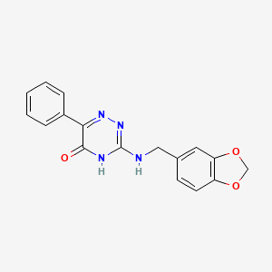 molecular formula C17H14N4O3 B14879425 3-[(1,3-Benzodioxol-5-ylmethyl)amino]-6-phenyl-1,2,4-triazin-5-ol 