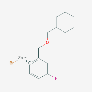 molecular formula C14H18BrFOZn B14879702 2-[(Cyclohexanemethoxy)methyl]-4-fluorophenylZinc bromide 