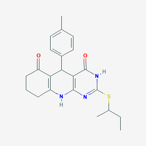 molecular formula C22H25N3O2S B14879777 2-(butan-2-ylsulfanyl)-5-(4-methylphenyl)-5,8,9,10-tetrahydropyrimido[4,5-b]quinoline-4,6(3H,7H)-dione 