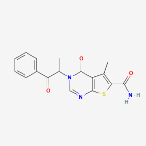 5-Methyl-4-oxo-3-(1-oxo-1-phenylpropan-2-yl)-3,4-dihydrothieno[2,3-d]pyrimidine-6-carboxamide